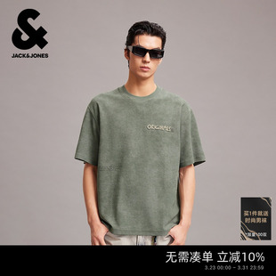 字母牙刷绣做旧纹理休闲宽松高级感短袖 新款 T恤 春季 杰克琼斯男装