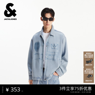 新款 春季 印花牛仔夹克外套翻领宽松潮上衣 BSQ联名款 杰克琼斯男装