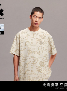 杰克琼斯男装2026年春夏新款宽松满印男士短袖T恤刺绣撞色打底衫