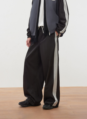 【精选】MLMR男装冬季新款潮感运动风廓形宽腿裤长裤撞色拼接男女