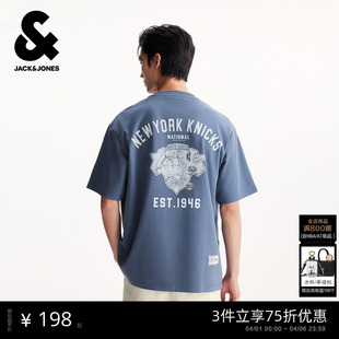 T恤略宽松版 短袖 男装 刺绣装 饰男款 型NBA联名款 杰克琼斯春季