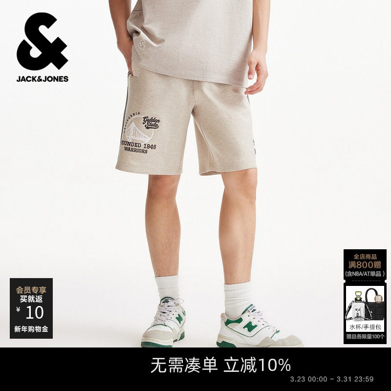 【NBA联名勇士队】杰克琼斯男装春季短裤侧面条纹撞色字母宽松潮