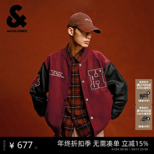 【马年新年礼物】杰克琼斯男装红色宽松短款飞行员夹克棒球服外套