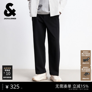 杰克琼斯男装春季新款黑色卫裤宽松直筒休闲长裤子立体打褶仿西裤