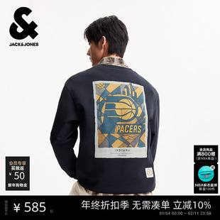 杰克琼斯男装春季卫衣NBA联名宽松圆领步行者队字母刺绣舒适潮潮