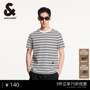 男款 潮流舒适棉衣身条纹直筒圆领短袖 T恤 2026年春季 杰克琼斯男装