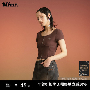 时尚 女装 美式 复古辣妹字母图案印花舒适修身 MLMR新款 T恤短袖 秋季