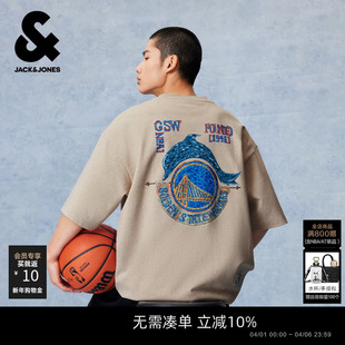 短袖 T恤上衣胶印圆领宽松潮 春季 杰克琼斯男装 NBA联名款 勇士队
