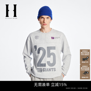 SEASON NFL联名男装 长袖 T恤圆领宽松刺绣舒适纯棉上衣 HIGH春季