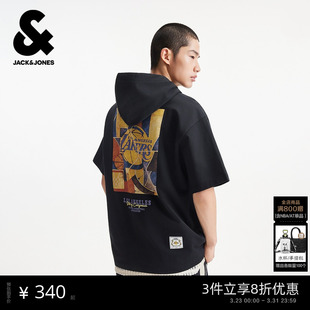 【NBA联名湖人队】杰克琼斯男装春季短袖T恤上衣刺绣印花装饰微阔