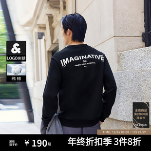 纯棉印花长袖 新款 情侣刺绣卫衣外套字母圆领 25年秋季 杰克琼斯男装