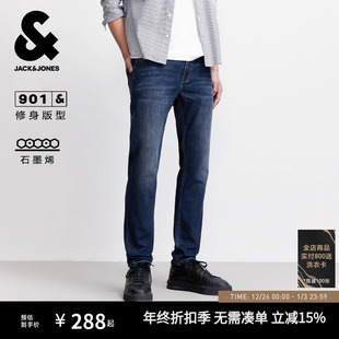 子男装 901杰克琼斯秋季 长裤 猫须石墨烯复古水洗牛仔裤 原牛修身