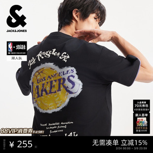【NBA联名】杰克琼斯男装春夏新款湖人队印花短袖T恤宽松打底衫