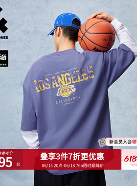 【NBA联名】杰克琼斯男装夏新款湖人队重磅纯棉短袖T恤宽松打底