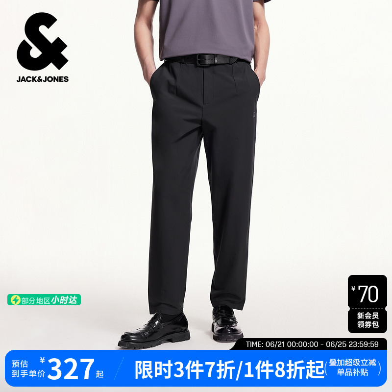 杰克琼斯男装夏季刺绣logo舒适百搭潮流裤子简约风纯色基础休闲裤