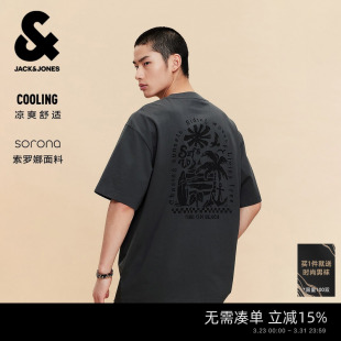 春夏T恤时尚 杰克琼斯男装 百搭字母图案印花罗纹圆领宽松 凉感