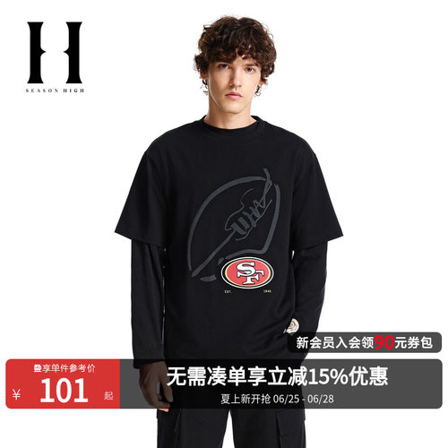 SEASONHIGH纯棉圆领短袖T恤