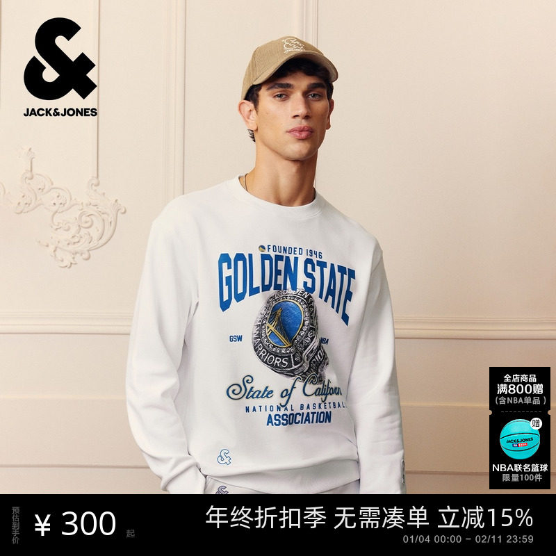 [商场爆款]杰克琼斯NBA联名男装卫衣纯棉廓形长袖上衣22533