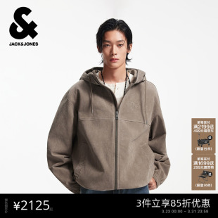 潮流百搭拉链连帽夹克休闲宽松皮衣外套男装 时尚 新款 杰克琼斯春季