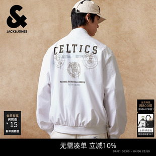 男装 NBA联名 杰克琼斯春夏季 精致图案时尚 夹克宽松棒球领长袖