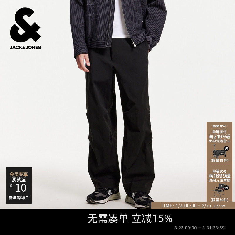 [凉感伞裤]杰克琼斯男装春男士户外机能工装裤宽松休闲褶皱长裤子