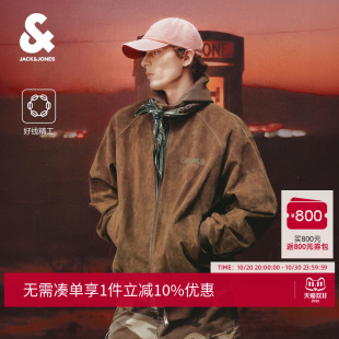 【好线精工】杰克琼斯男装复古夹克外套真皮皮衣细腻反绒皮革刺绣