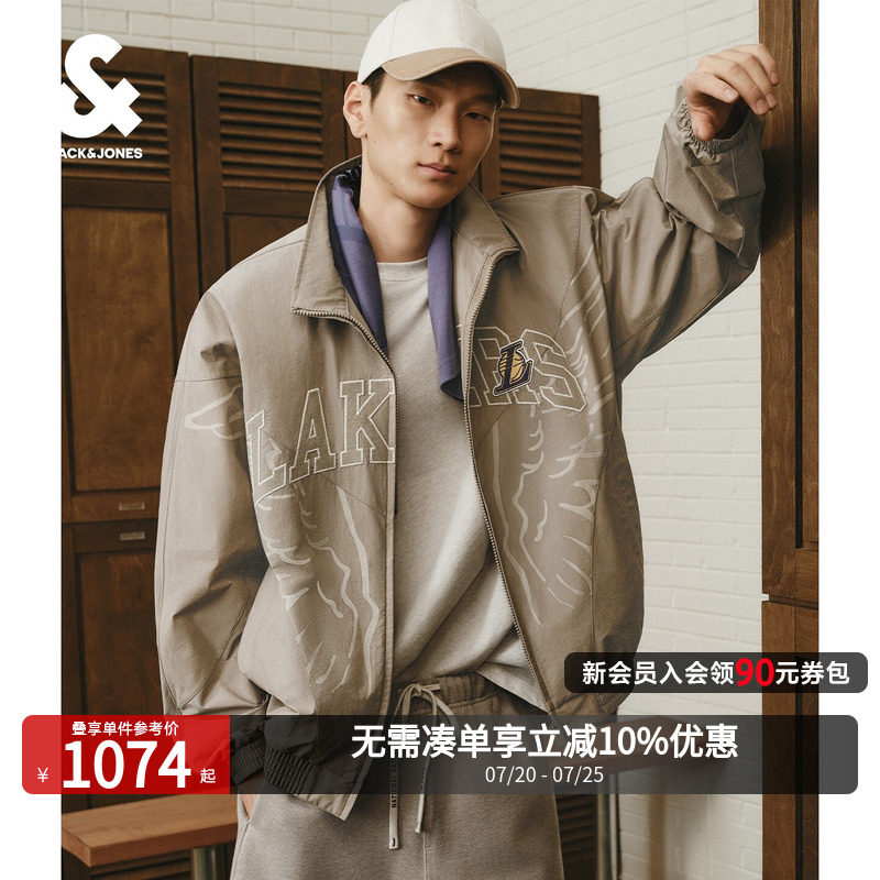[复古主场外套]杰克琼斯NBA联名湖人队男装秋季夹克潮流百搭舒适
