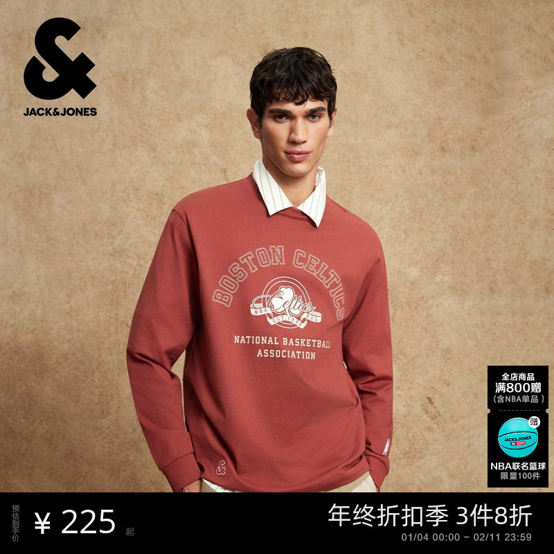 杰克琼斯男装NBA联名凯尔特人队2025年新款士秋季T恤长袖纯棉