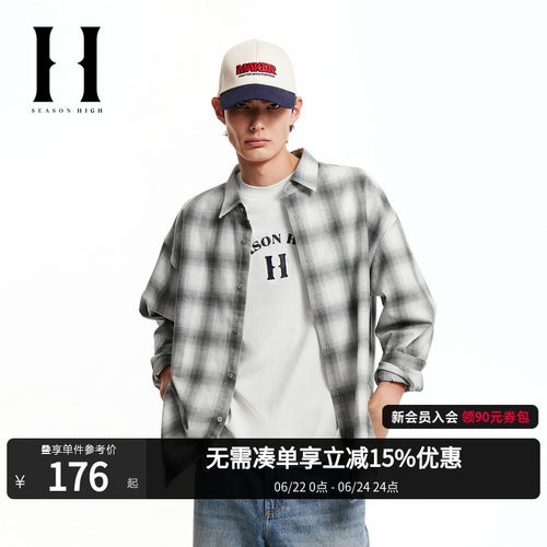 廓形版型；衬衫领型；衣身格纹图案