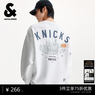 杰克琼斯NBA联名男装 2026年潮流胶印刺绣宽松圆领上衣 卫衣春季