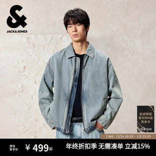 牛仔宽松字母刺绣拉链翻领外套 夹克2025年新款 杰克琼斯男装 秋季