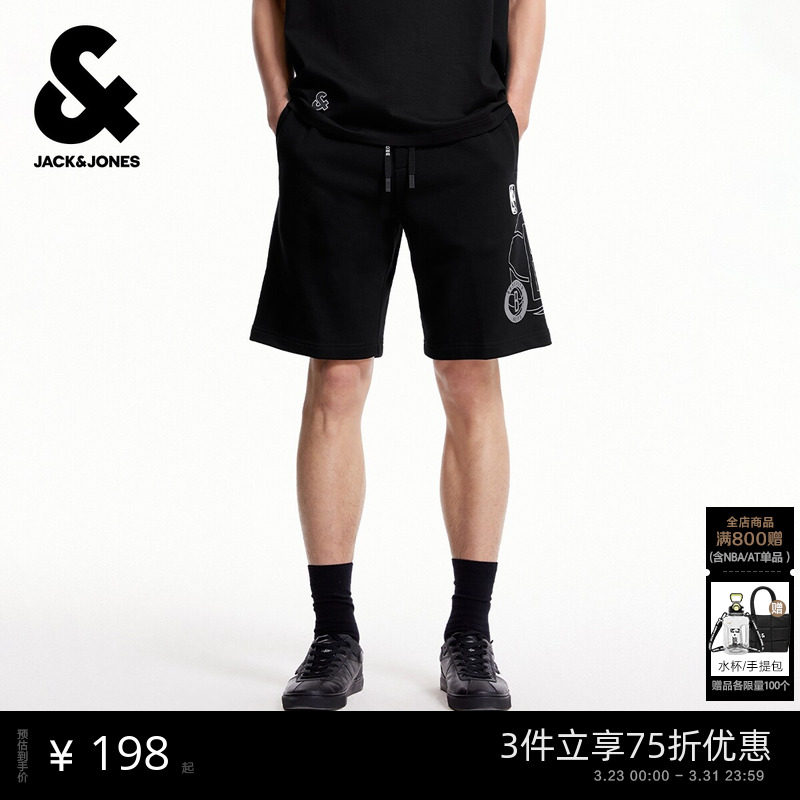 杰克琼斯NBA联名春季男装短裤侧边篮网队胶印舒适篮球潮运动裤子