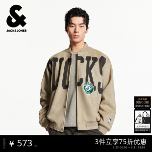 刺绣宽松棒球领上衣 新款 杰克琼斯NBA联名雄鹿队男装 羽绒服春季