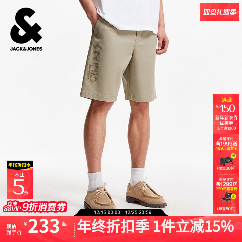 杰克琼斯男装秋季新款短裤时尚字母刺绣后兜贴布宽松休闲裤子下装