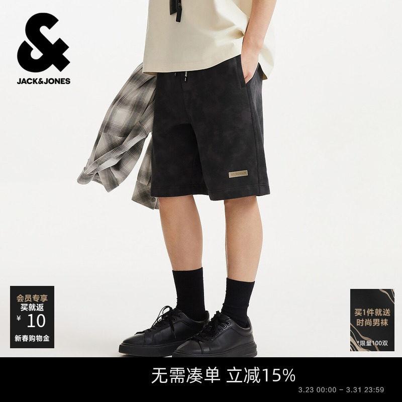 杰克琼斯男装短裤宽松版型扎染设计时尚百搭潮流舒适可调节男款