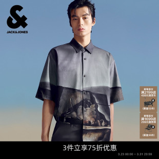 男装 棉衬衫 秋季 印花翻领宽松休闲短袖 新款 杰克琼斯DALI联名款