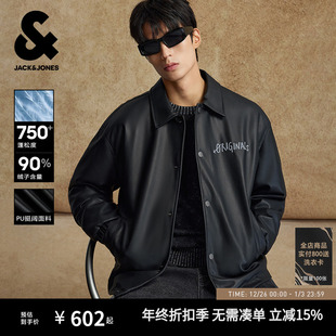 教练夹克外套短款 式 杰克琼斯男冬宽松PU皮衬衫 男装 轻薄羽绒服