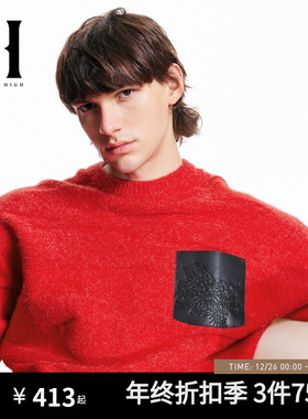 SEASON HIGH24新宽松毛衣圆领休闲含羊毛立体印花针织衫男装秋冬