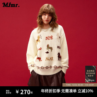 女 潮流日常毛衣针织衫 MLMR新款 百搭风圆领字母动物提花时尚