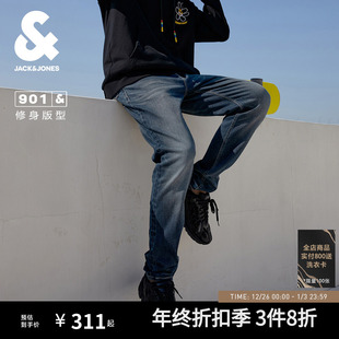复古深蓝猫须水洗牛仔裤 修身 男款 男士 子 901杰克琼斯男装 长裤 秋季