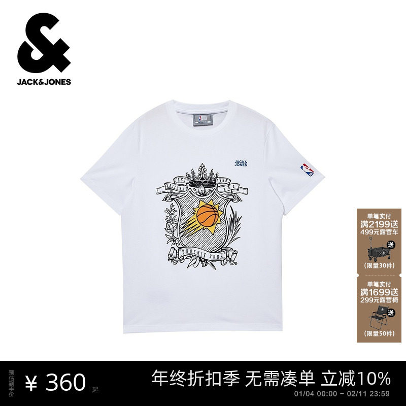 杰克琼斯NBA联名太阳队2025年冬季新款百搭潮流运动风短袖T恤