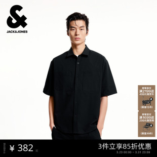 短袖 新款 衬衫 时尚 纯色翻领宽松休闲上衣 杰克琼斯男装 百搭经典 春季