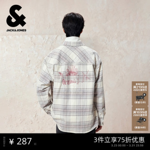 2026年潮流纯棉宽松字母刺绣小格纹印花长袖 衬衫 春季 杰克琼斯男装