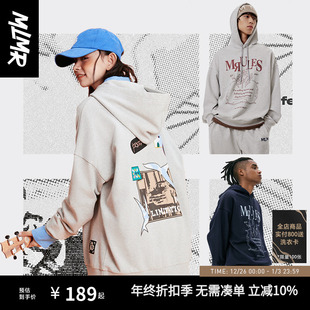 印花套头连帽卫衣男装 复古宽松字母个性 秋冬 情侣上衣美式 MLMR新款
