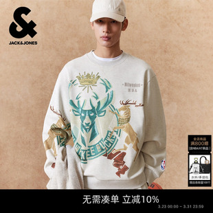 春季 杰克琼斯男装 雄鹿队 卫衣胶印图案字母刺绣宽松 NBA联名款