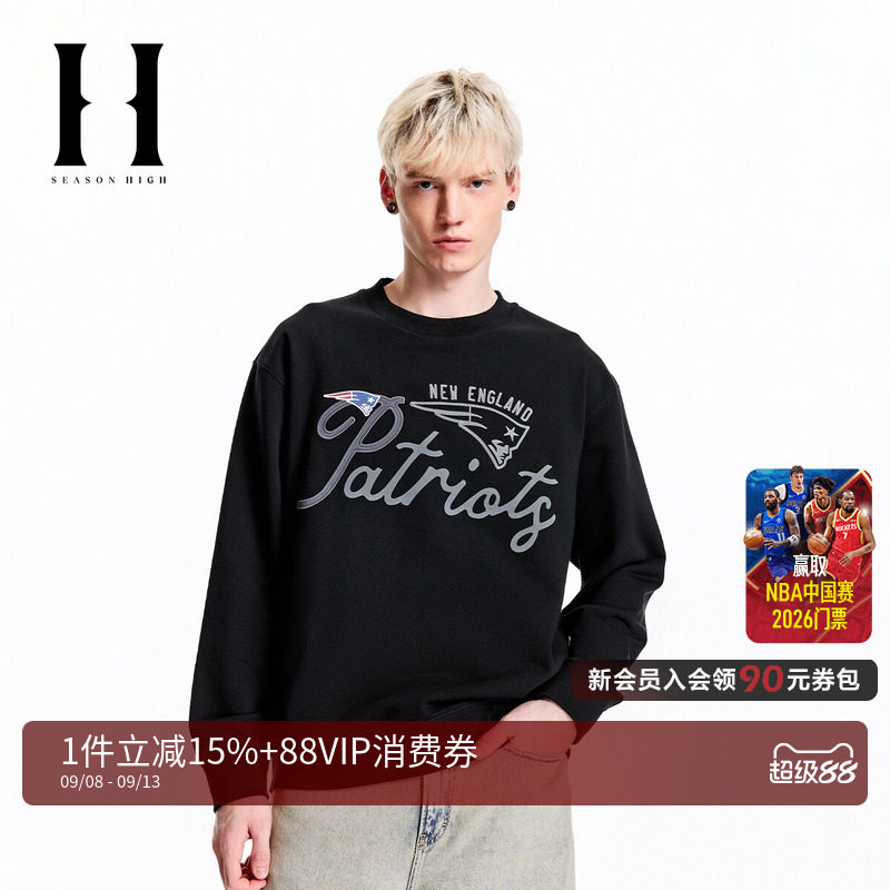 SEASONHIGH秋季NFL联名新英格兰爱国者队字母刺绣舒适潮卫衣男装图片