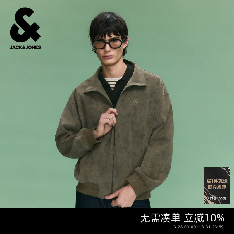 杰克琼斯男装春季新款夹克外套字母钢印时尚复古休闲百搭宽松立领