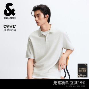 polo衫 春夏新款 杰克琼斯男装 假两件休闲宽松翻领短袖 凉感华夫格