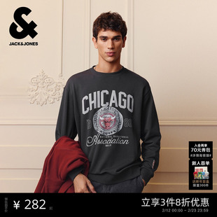 杰克琼斯NBA联名芝加哥公牛球队男装卫衣秋冬新款纯棉圆领上衣