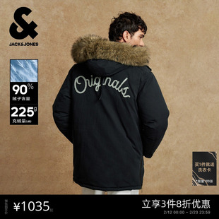 杰克琼斯男装2025冬季新款宽松舒适休闲潮流连帽男士工装风羽绒服